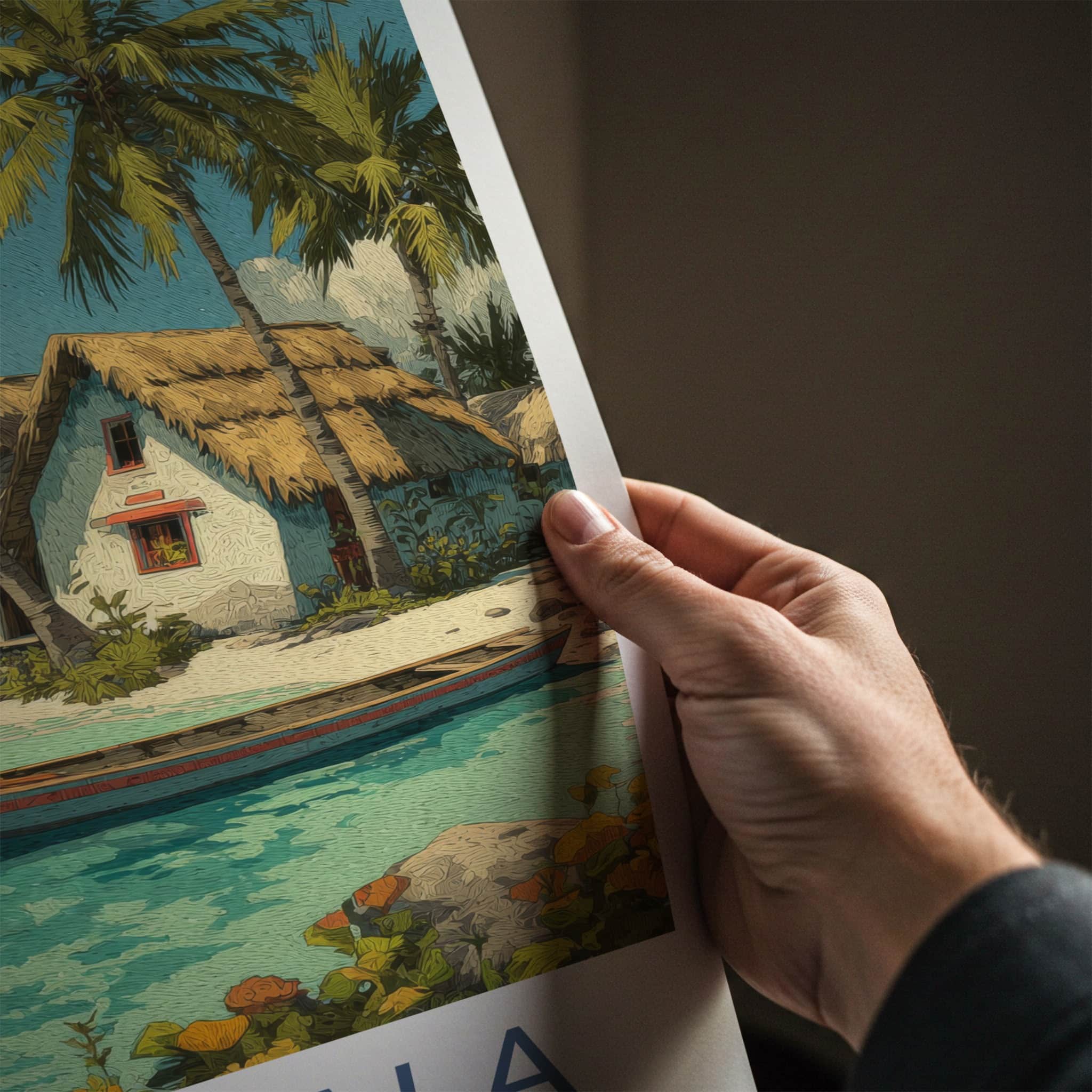 Guna Yala Poster - Panama Fine Art - Beach Huts Boats Home Decor