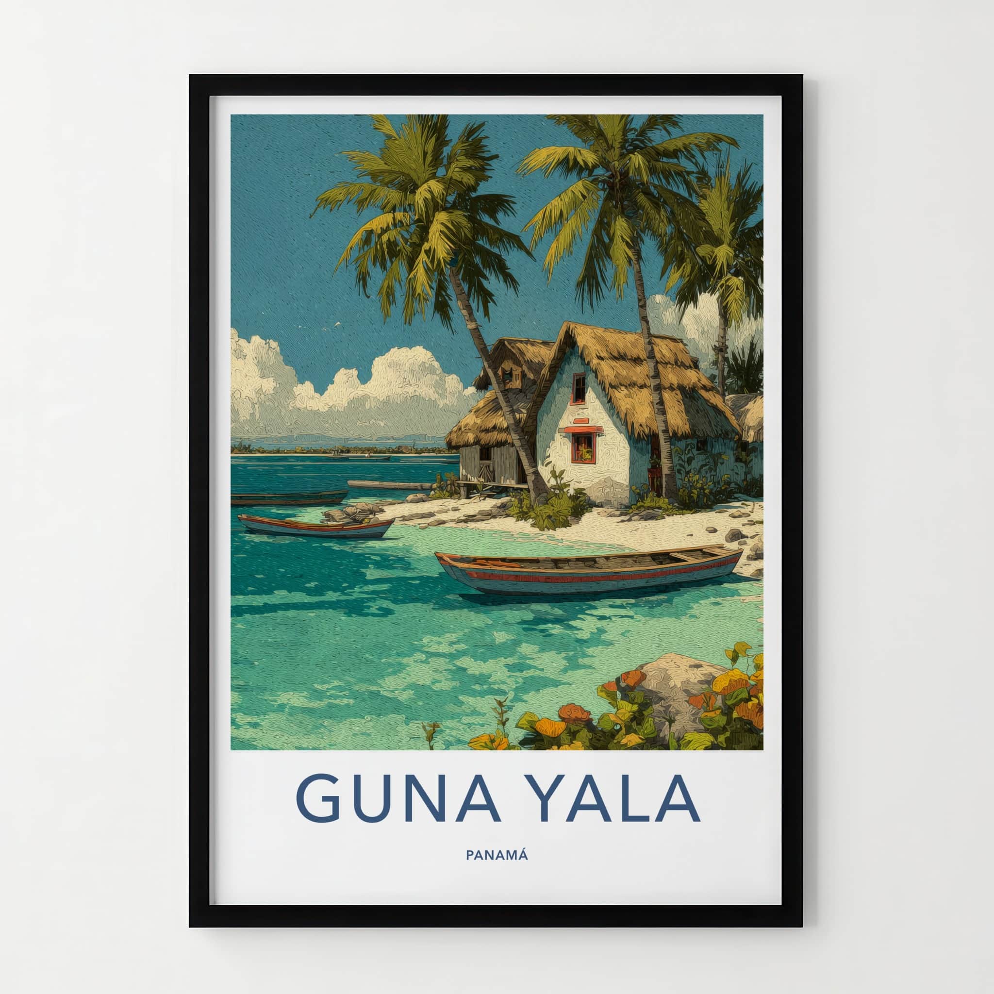 Guna Yala Poster - Panama Fine Art - Beach Huts Boats Home Decor