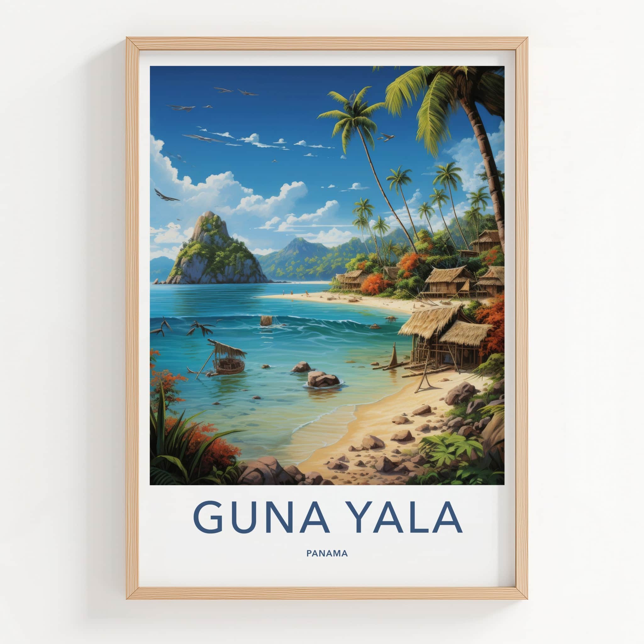 Guna Yala Poster - Panama Travel Art - Tropical Beach Huts Home Decor