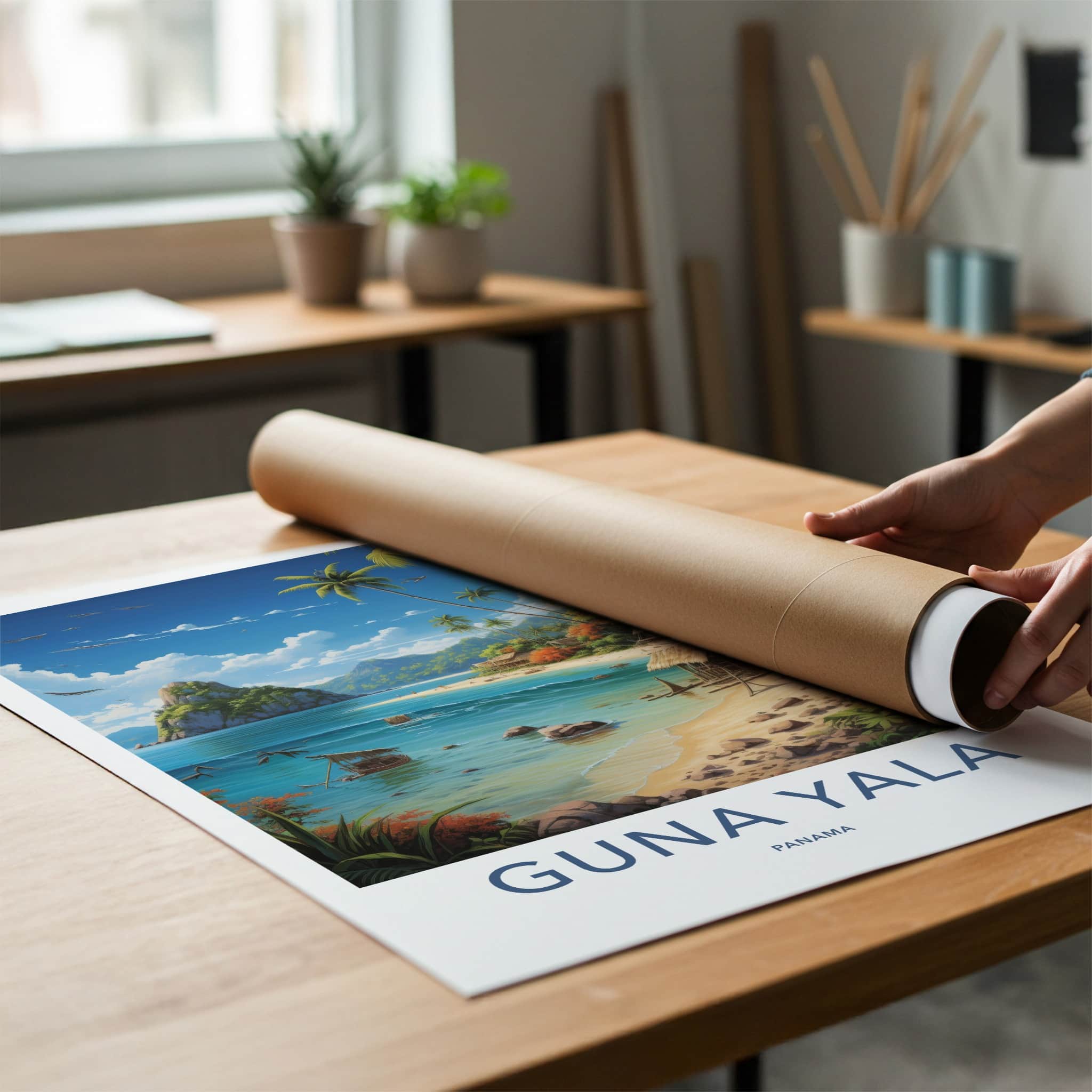 Guna Yala Poster - Panama Travel Art - Tropical Beach Huts Home Decor