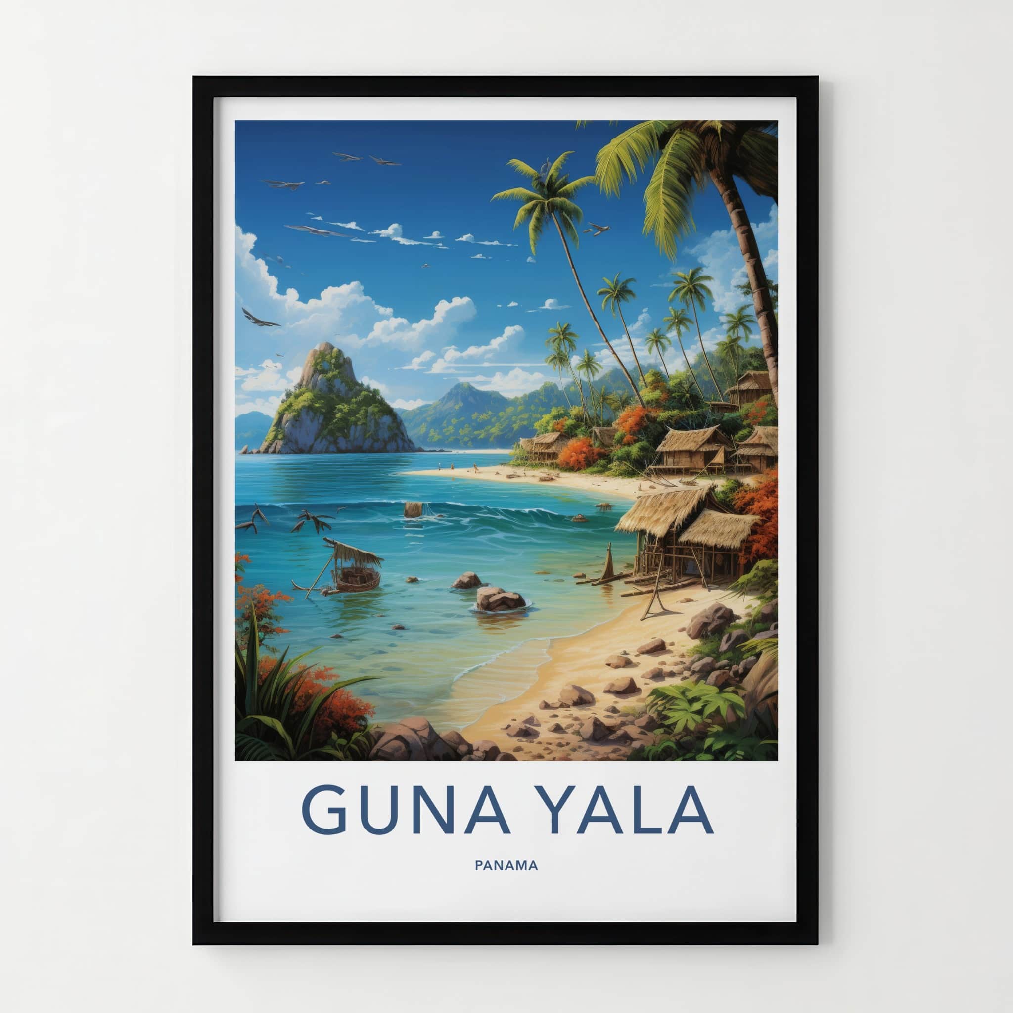 Guna Yala Poster - Panama Travel Art - Tropical Beach Huts Home Decor
