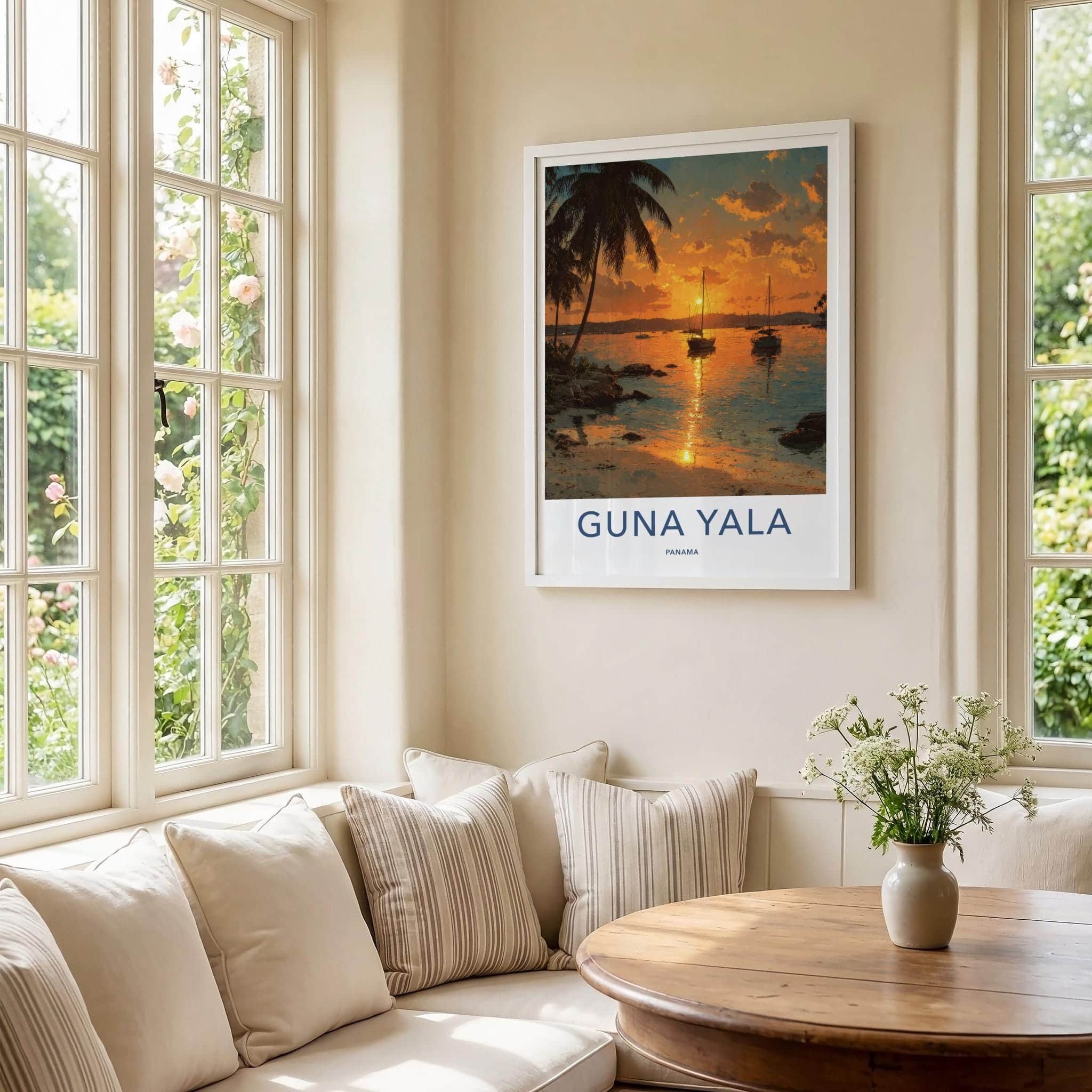 Guna Yala Poster - Panama Travel Art - Tropical Sunset Boats Home Decor
