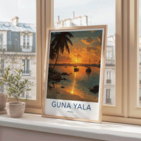 Guna Yala Poster - Panama Travel Art - Tropical Sunset Boats Home Decor