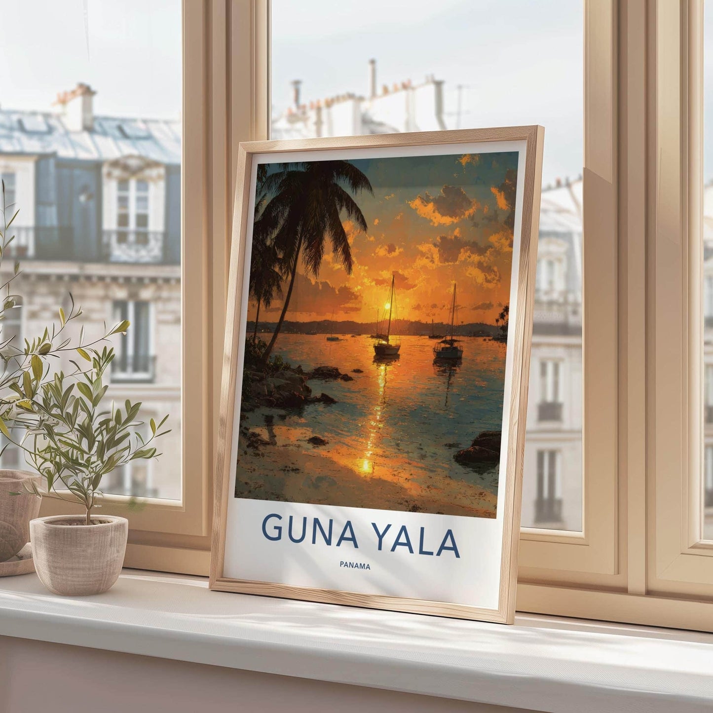 Guna Yala Poster - Panama Travel Art - Tropical Sunset Boats Home Decor