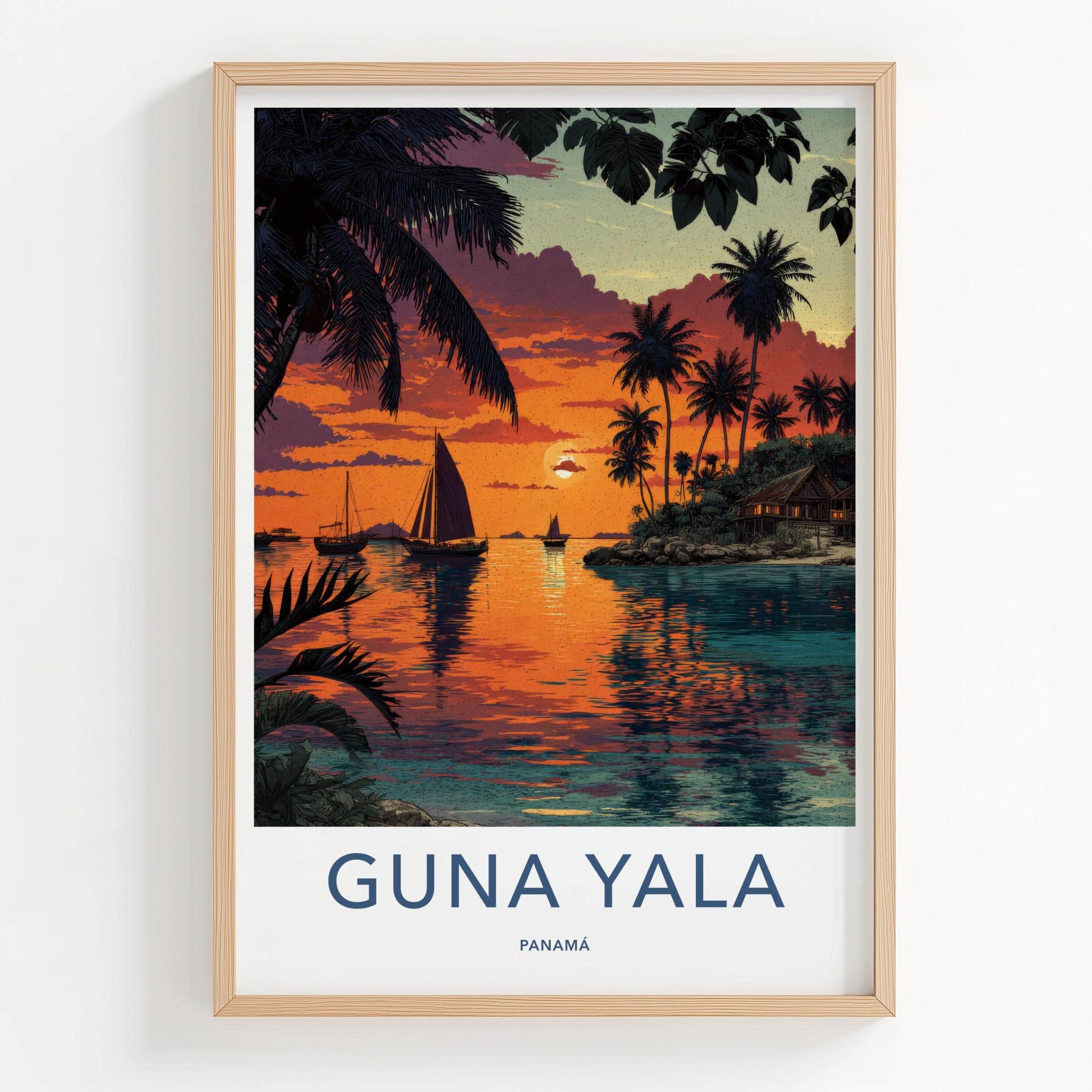 Guna Yala Poster - Panama Travel Art - Vibrant Tropical Sunset Home Decor