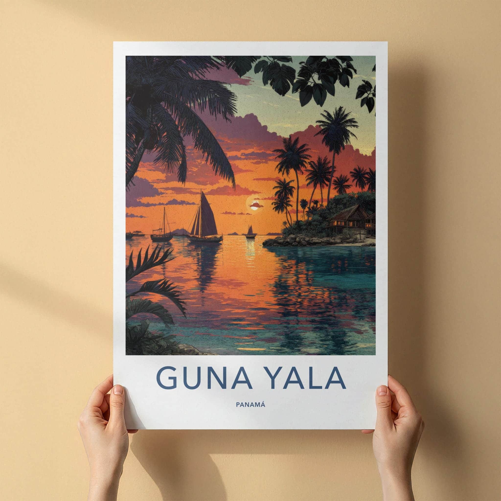 Guna Yala Poster - Panama Travel Art - Vibrant Tropical Sunset Home Decor