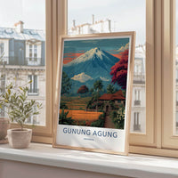 Gunung Agung Poster - Indonesia Travel Art - Lush Rice Fields Home Decor