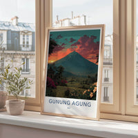 Gunung Agung Poster - Indonesia Travel Art - Vibrant Sunset Volcano Home Decor