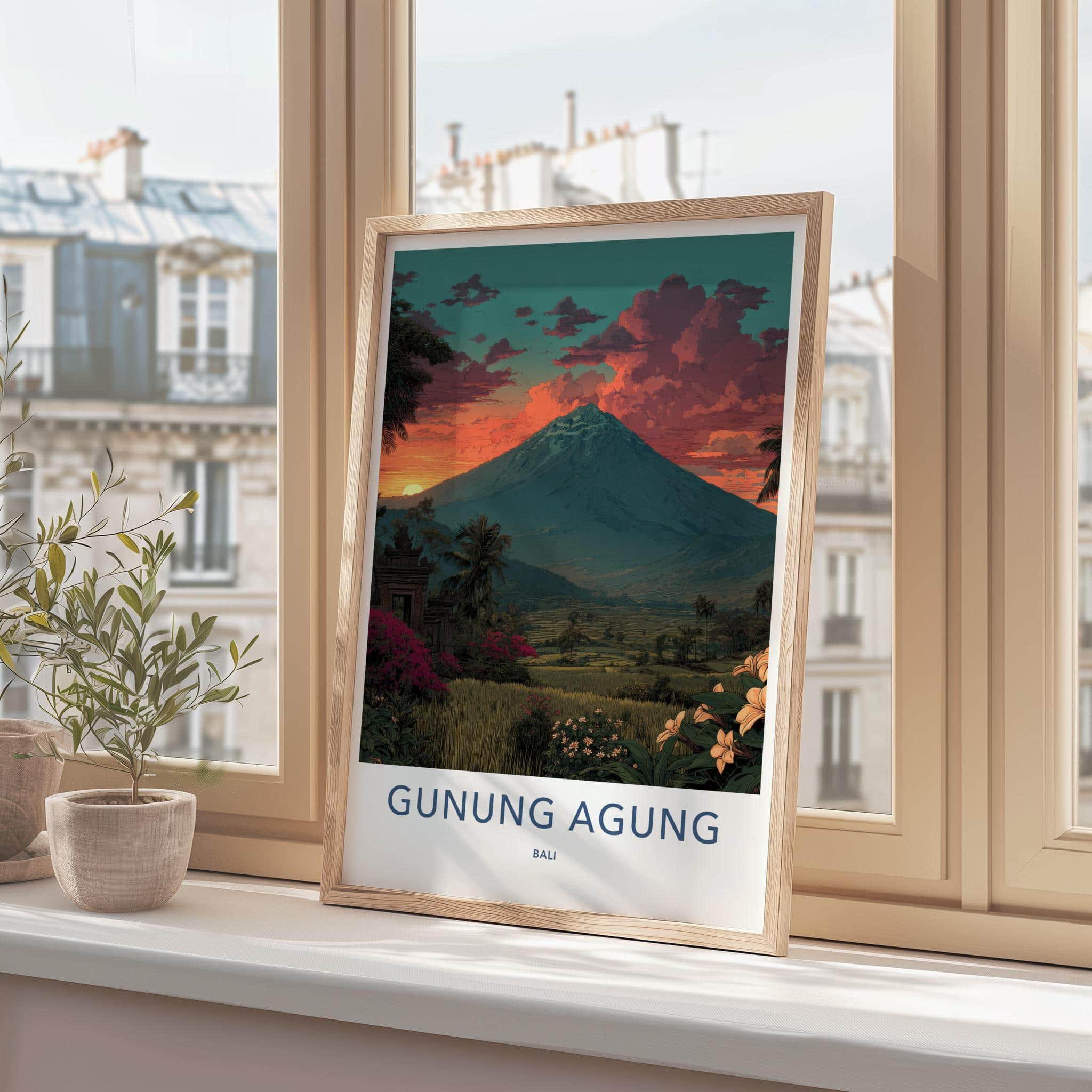 Gunung Agung Poster - Indonesia Travel Art - Vibrant Sunset Volcano Home Decor