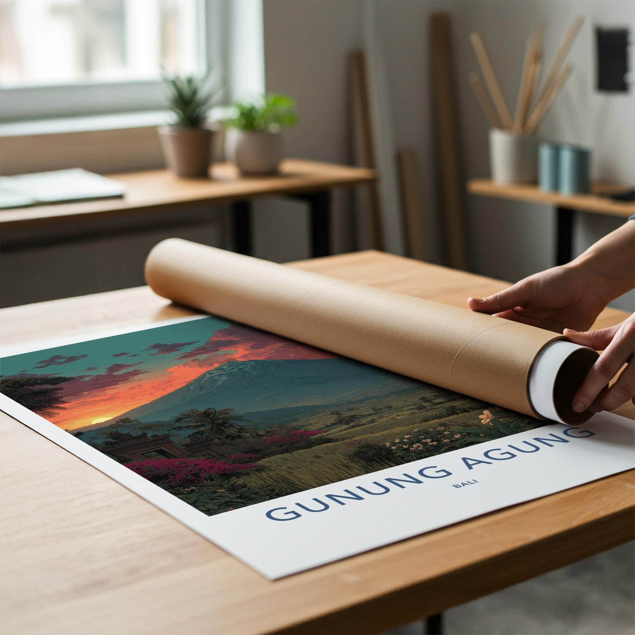 Gunung Agung Poster - Indonesia Travel Art - Vibrant Sunset Volcano Home Decor