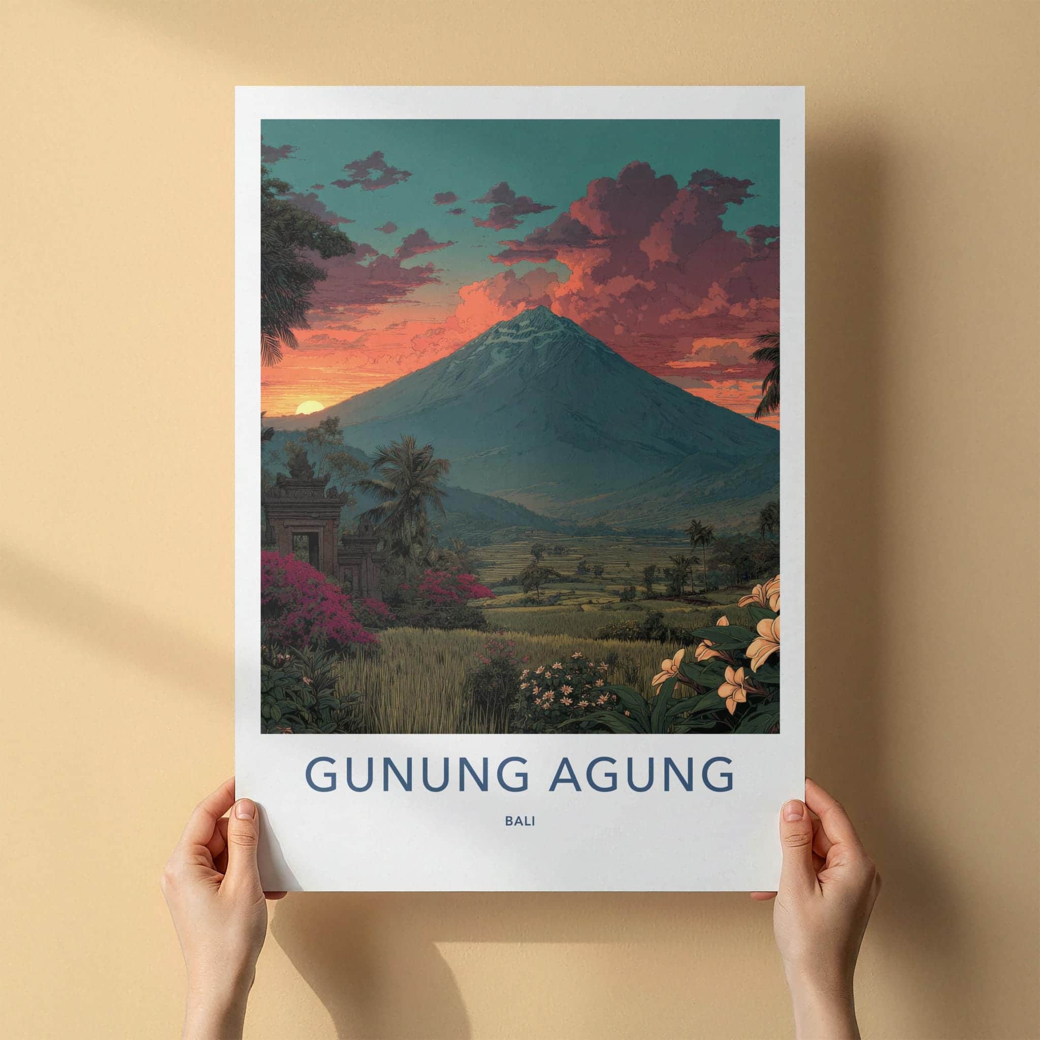 Gunung Agung Poster - Indonesia Travel Art - Vibrant Sunset Volcano Home Decor