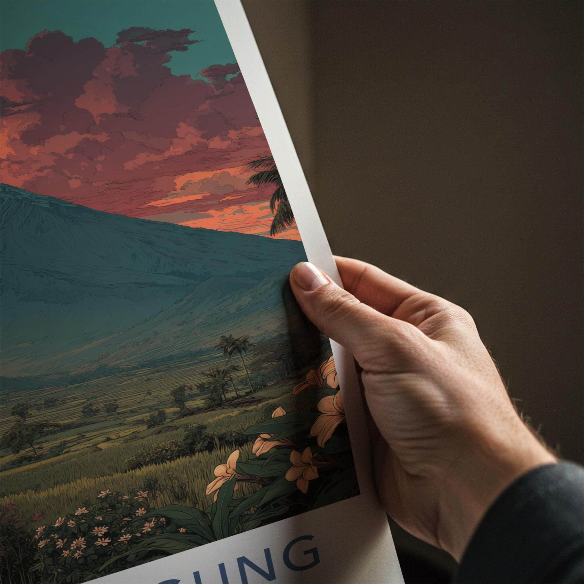 Gunung Agung Poster - Indonesia Travel Art - Vibrant Sunset Volcano Home Decor