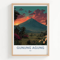 Gunung Agung Poster - Indonesia Travel Art - Vibrant Sunset Volcano Home Decor