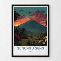 Gunung Agung Poster - Indonesia Travel Art - Vibrant Sunset Volcano Home Decor