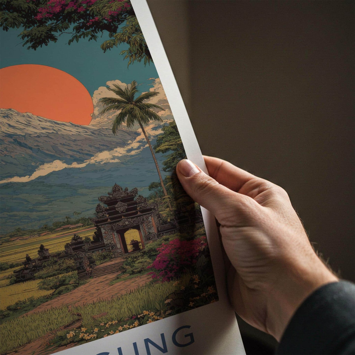Gunung Agung Poster - Indonesia Travel Art - Volcano Rice Temple Home Decor