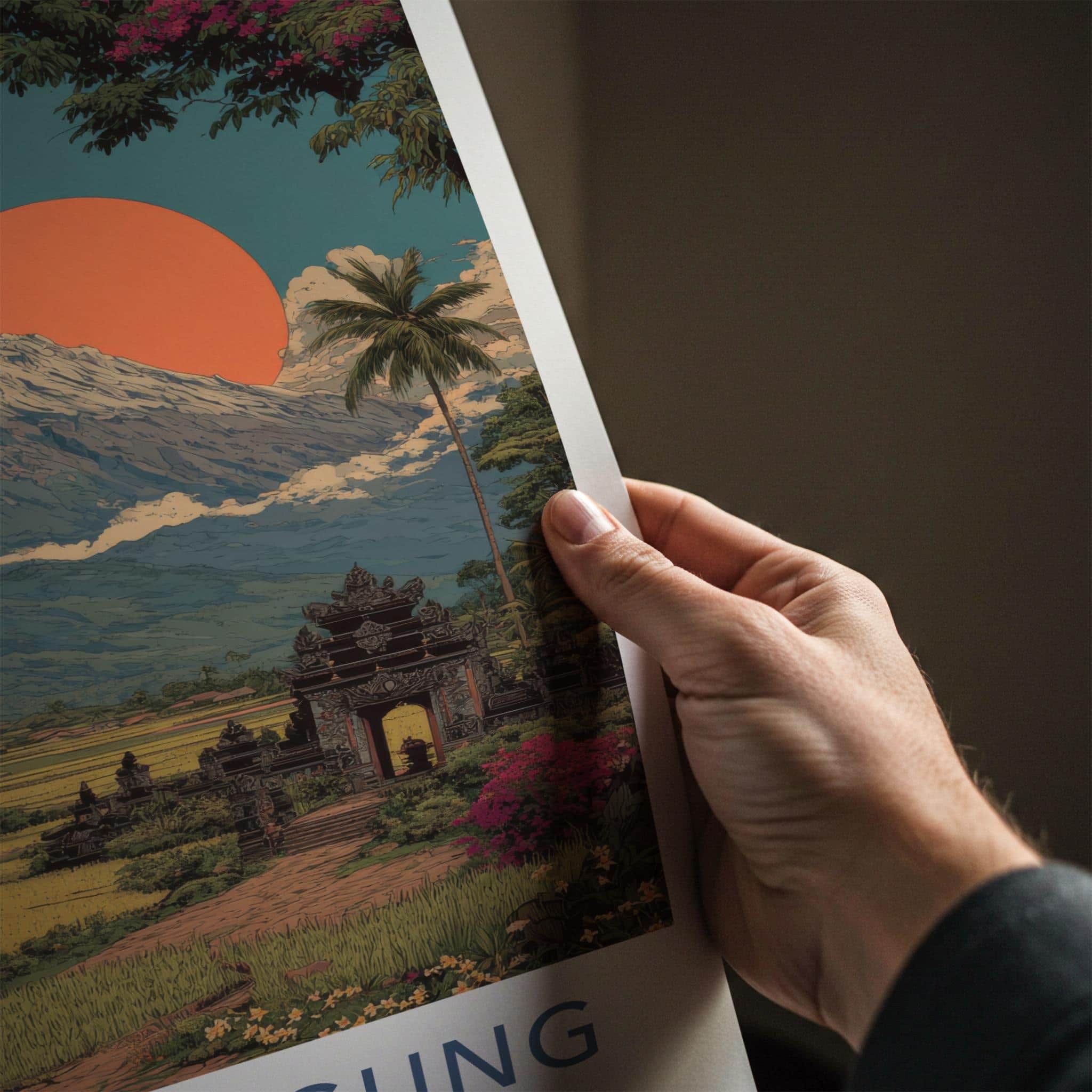 Gunung Agung Poster - Indonesia Travel Art - Volcano Rice Temple Home Decor