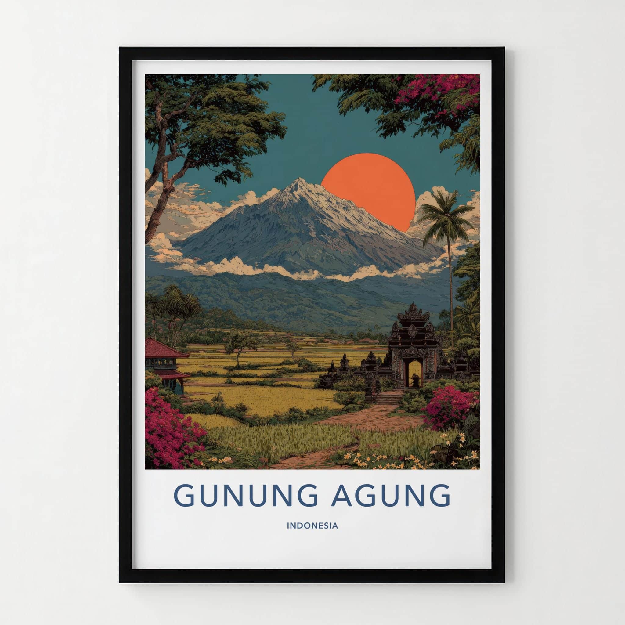 Gunung Agung Poster - Indonesia Travel Art - Volcano Rice Temple Home Decor