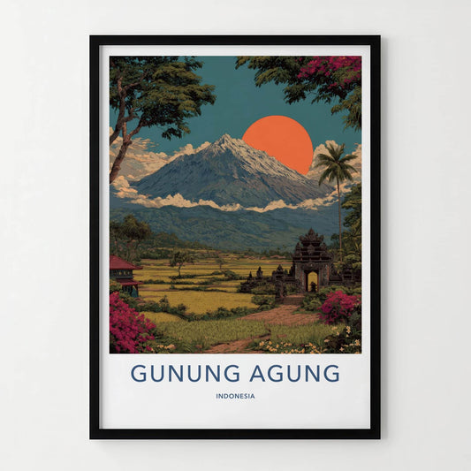 Gunung Agung Poster - Indonesia Travel Art - Volcano Rice Temple Home Decor