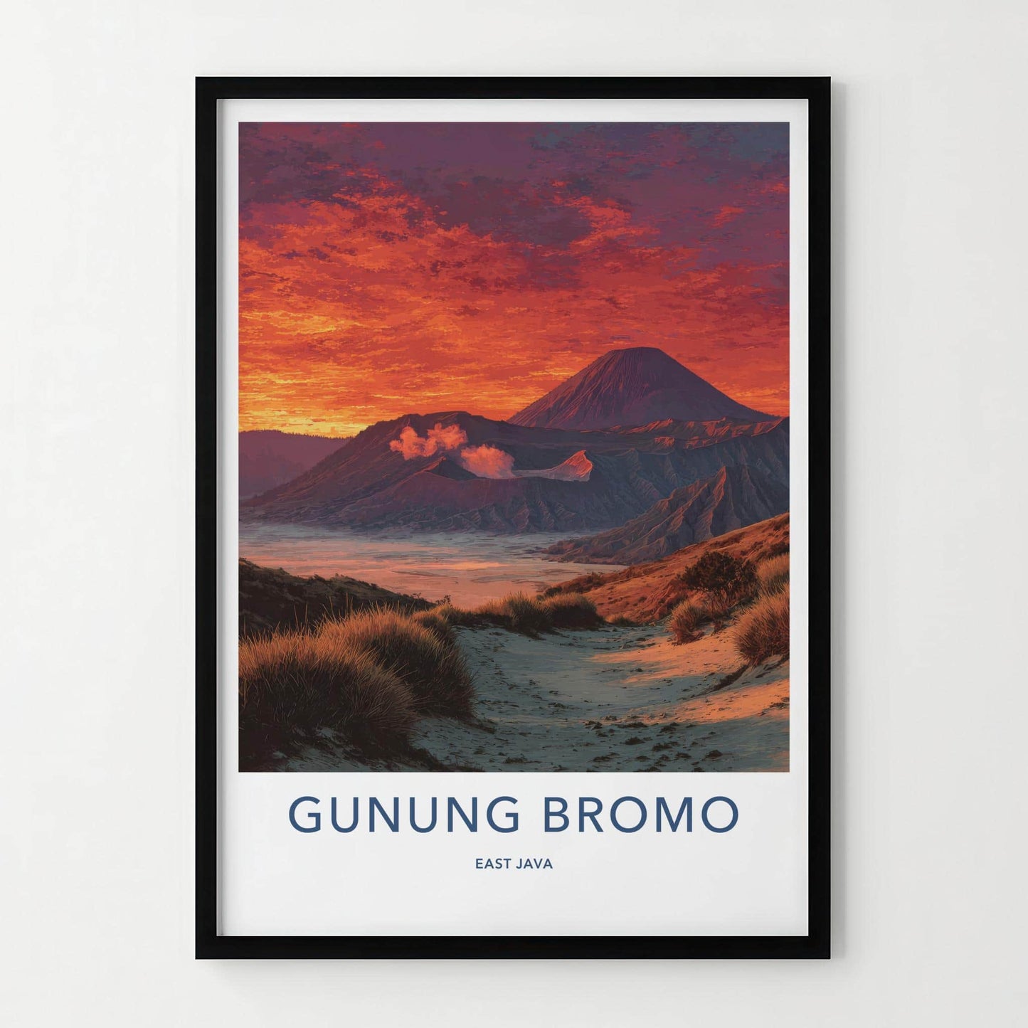Gunung Bromo Poster - Indonesia Scenic Art - Fiery Volcanic Landscape Room Decor