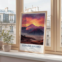 Gunung Bromo Poster - Indonesia Travel Art - Fiery Volcano Scene Home Decor