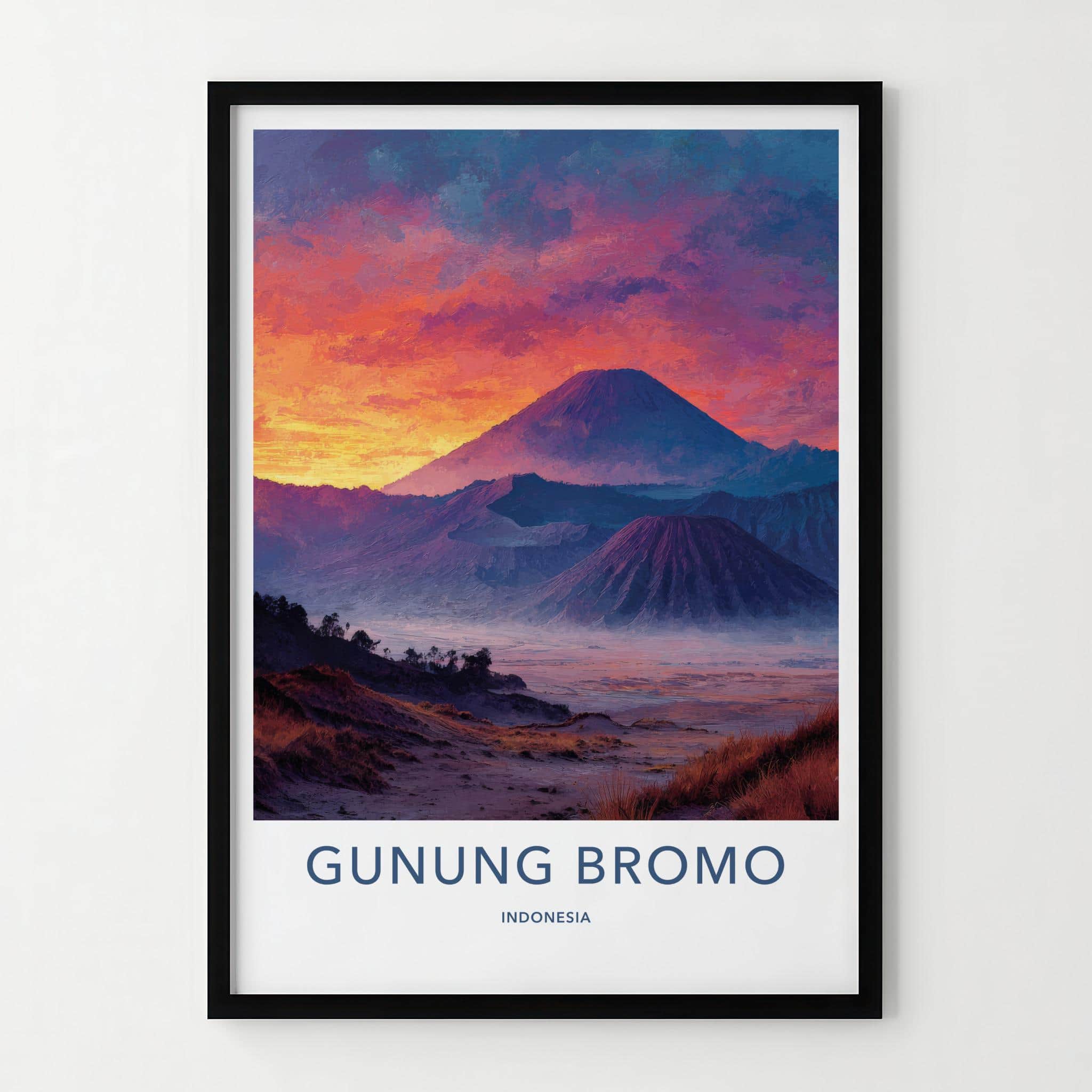 Gunung Bromo Poster - Indonesia Travel Art - Vibrant Volcano Sunset Wall Decor