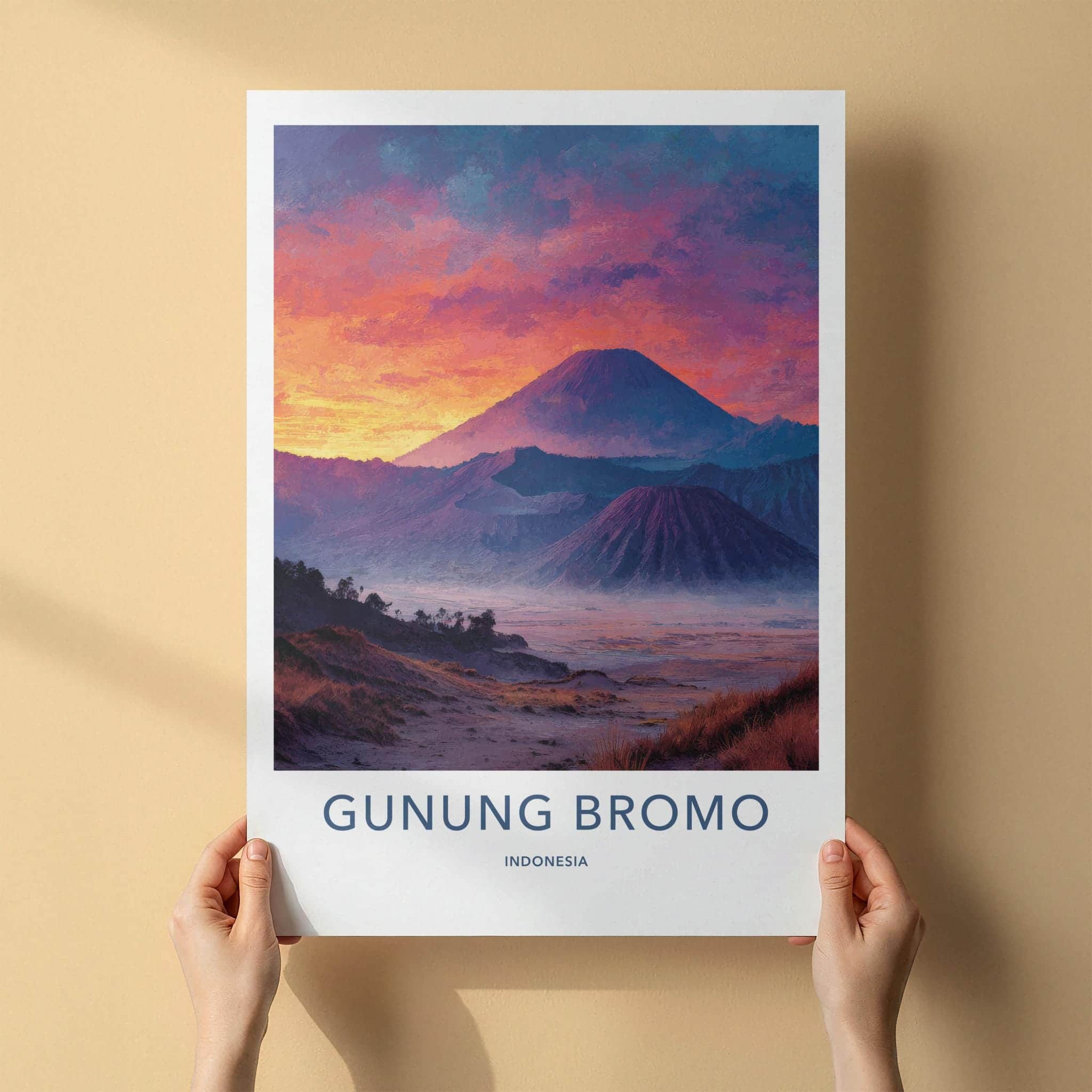 Gunung Bromo Poster - Indonesia Travel Art - Vibrant Volcano Sunset Wall Decor