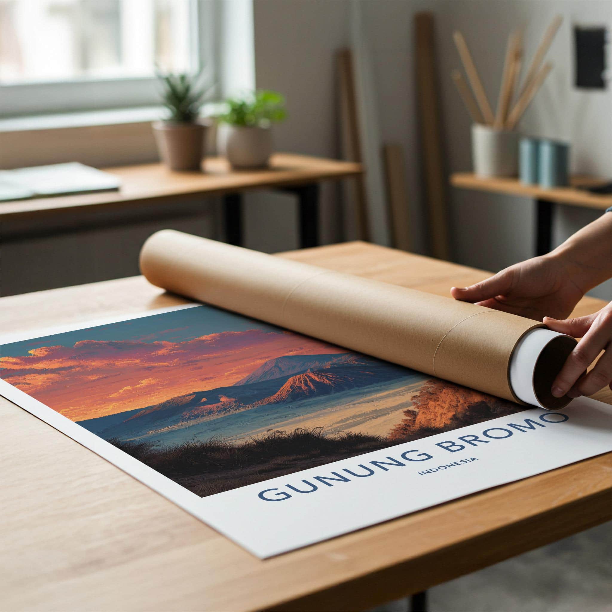 Gunung Bromo Poster - Indonesia Travel Art - Volcanic Peaks Sunset Wall Decor