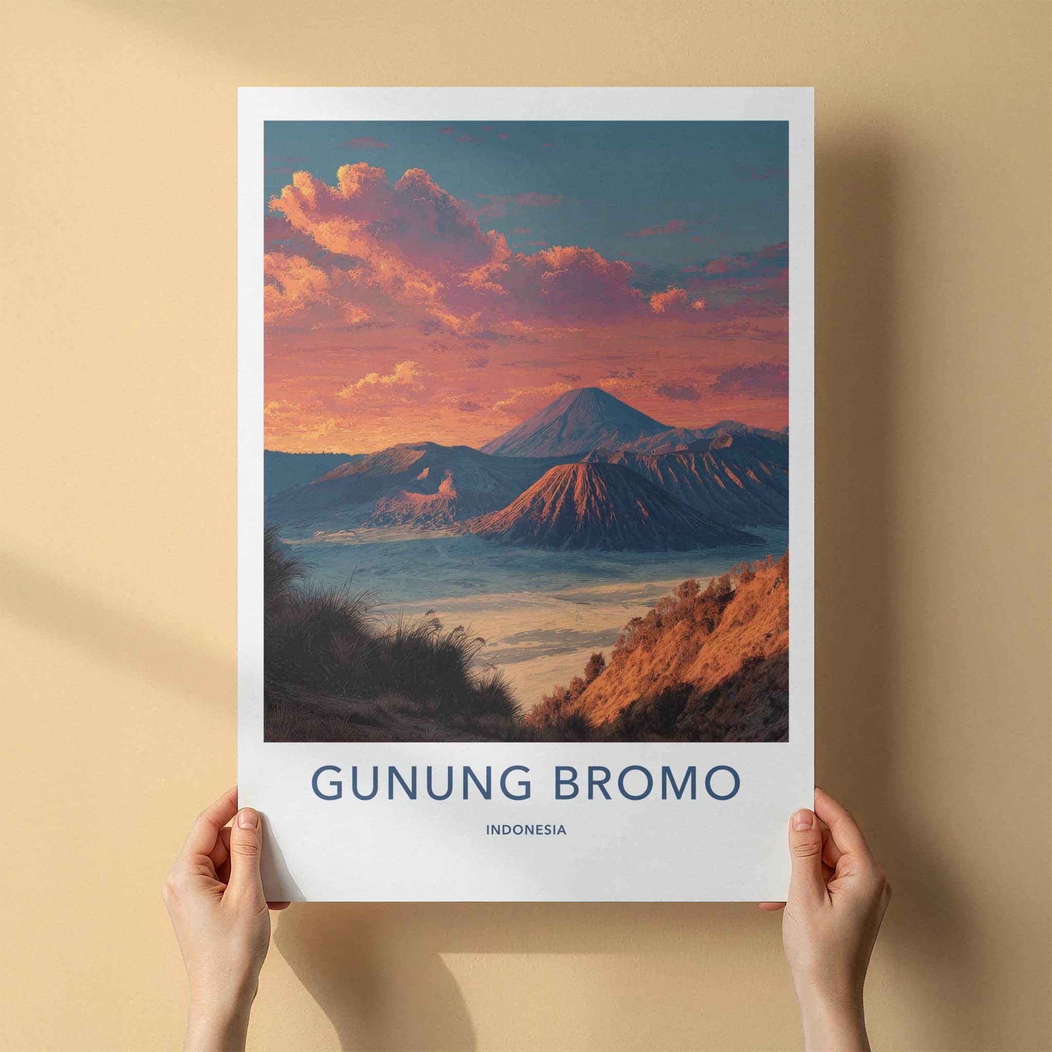 Gunung Bromo Poster - Indonesia Travel Art - Volcanic Peaks Sunset Wall Decor