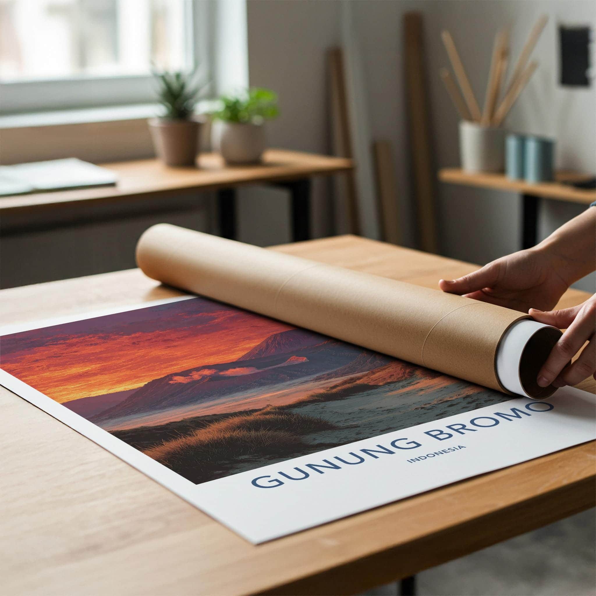 Gunung Bromo Poster - Indonesia Travel Print - Volcanic Sunrise Landscape Wall Decor