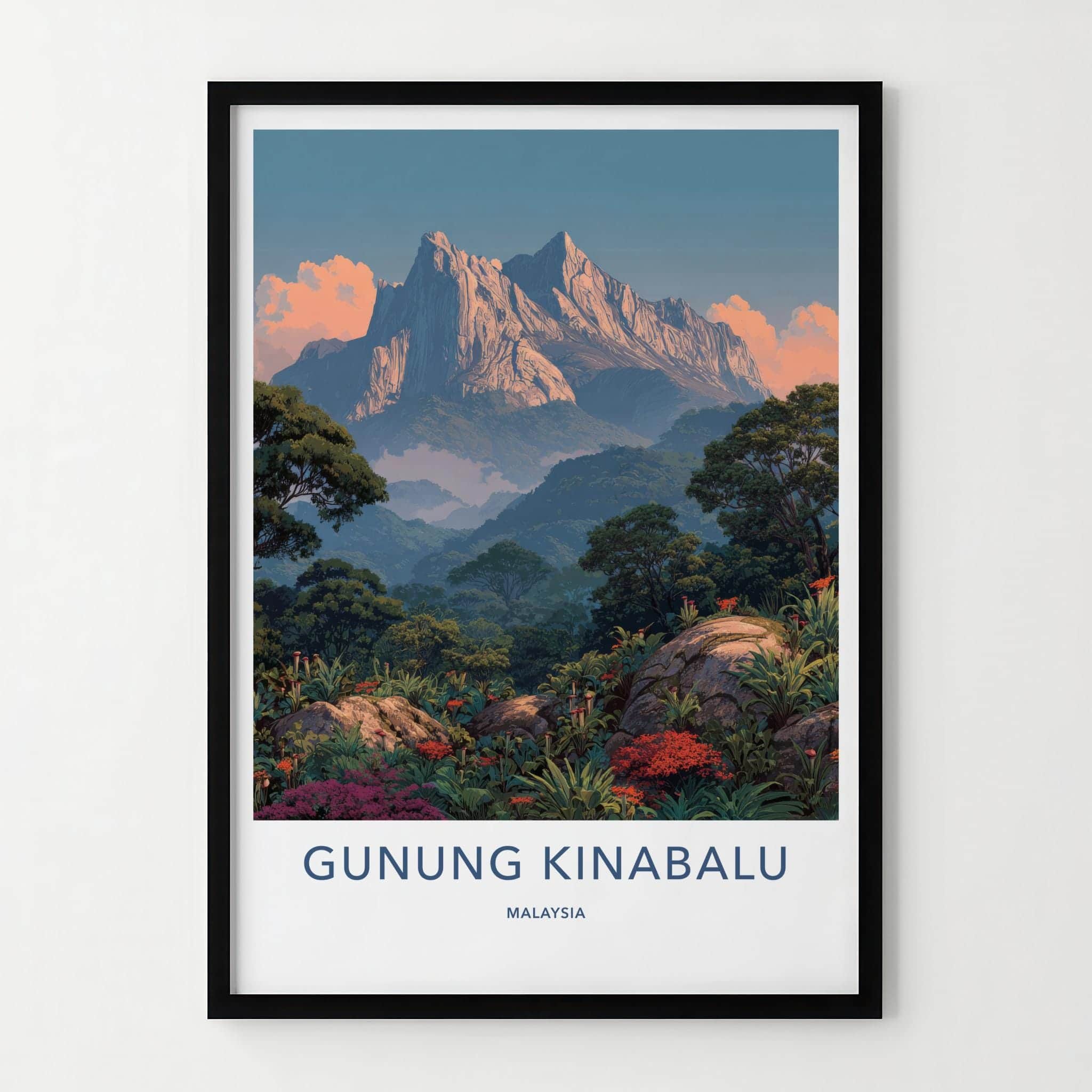 Gunung Kinabalu Poster - Malaysia Travel Art - Lush Mountain Vista Wall Decor