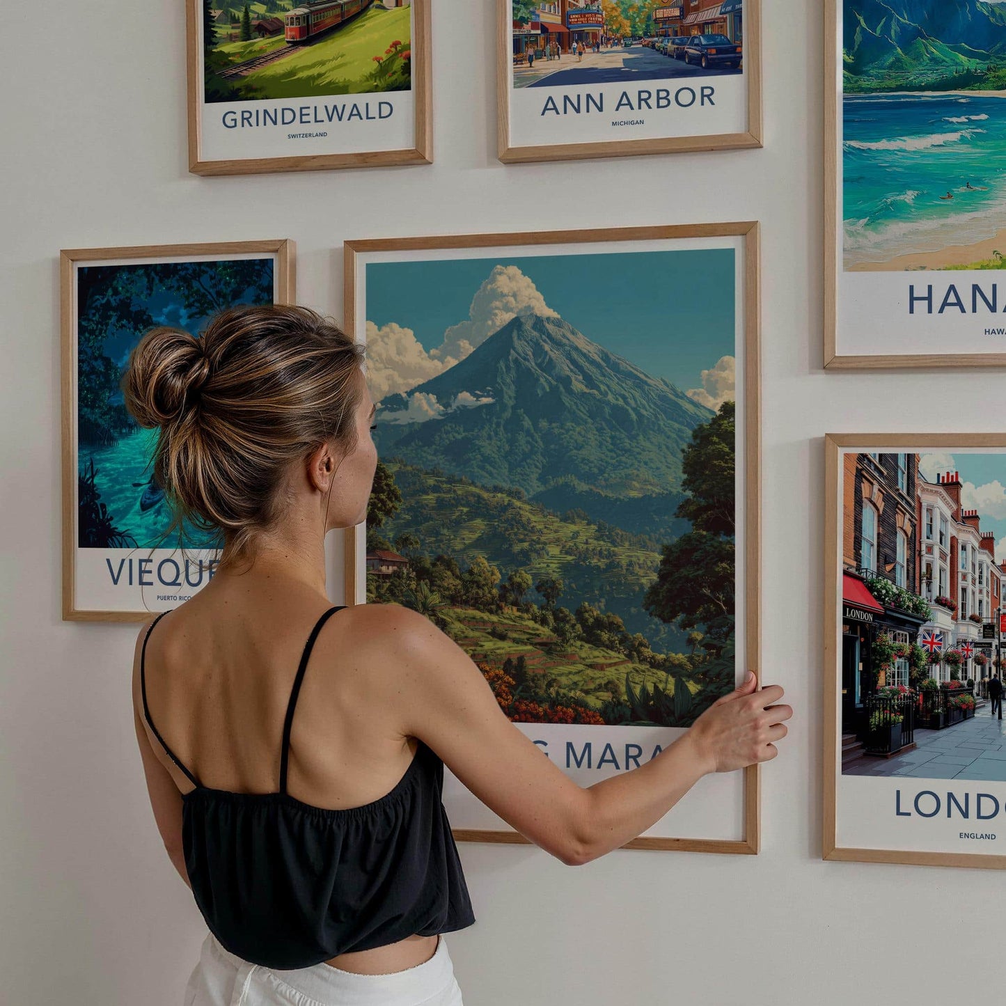 Gunung Marapi Poster - Indonesia Travel Art - Lush terraced mountain Wall Decor