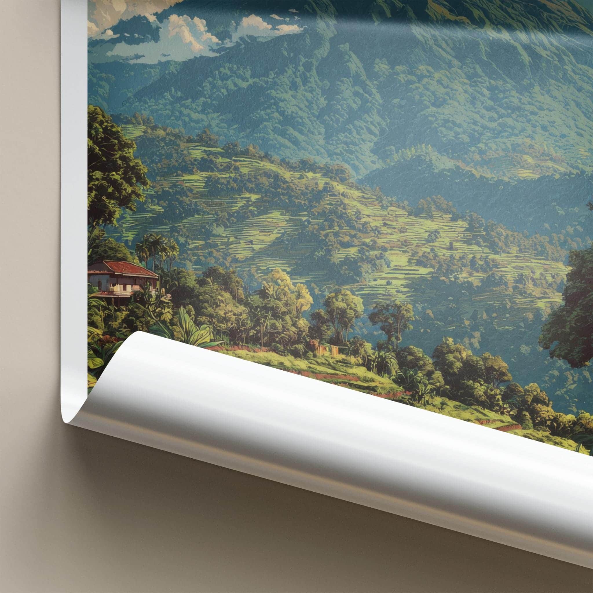 Gunung Marapi Poster - Indonesia Travel Art - Lush terraced mountain Wall Decor