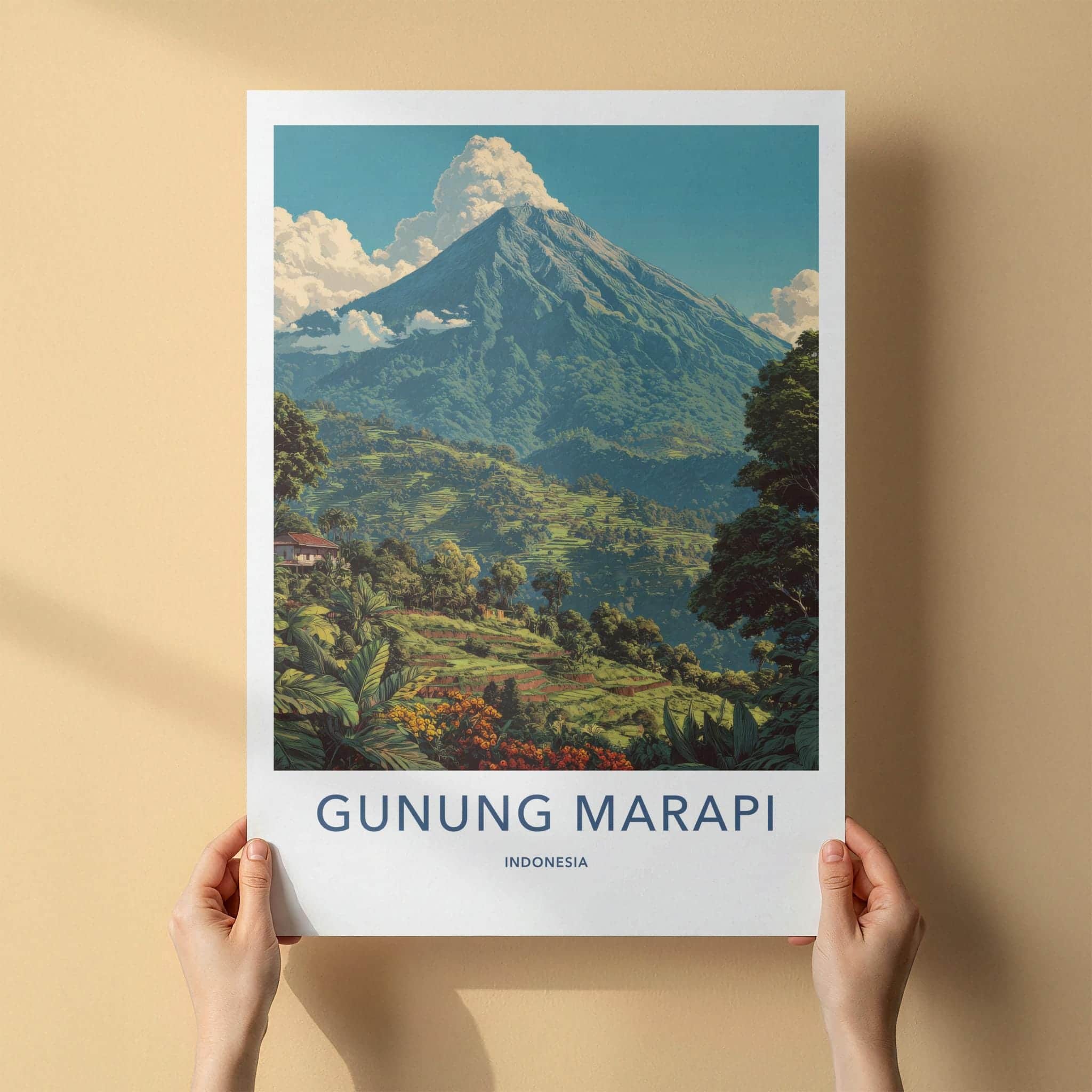 Gunung Marapi Poster - Indonesia Travel Art - Lush terraced mountain Wall Decor