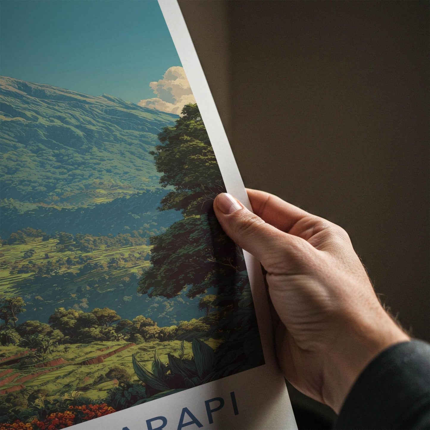 Gunung Marapi Poster - Indonesia Travel Art - Lush terraced mountain Wall Decor