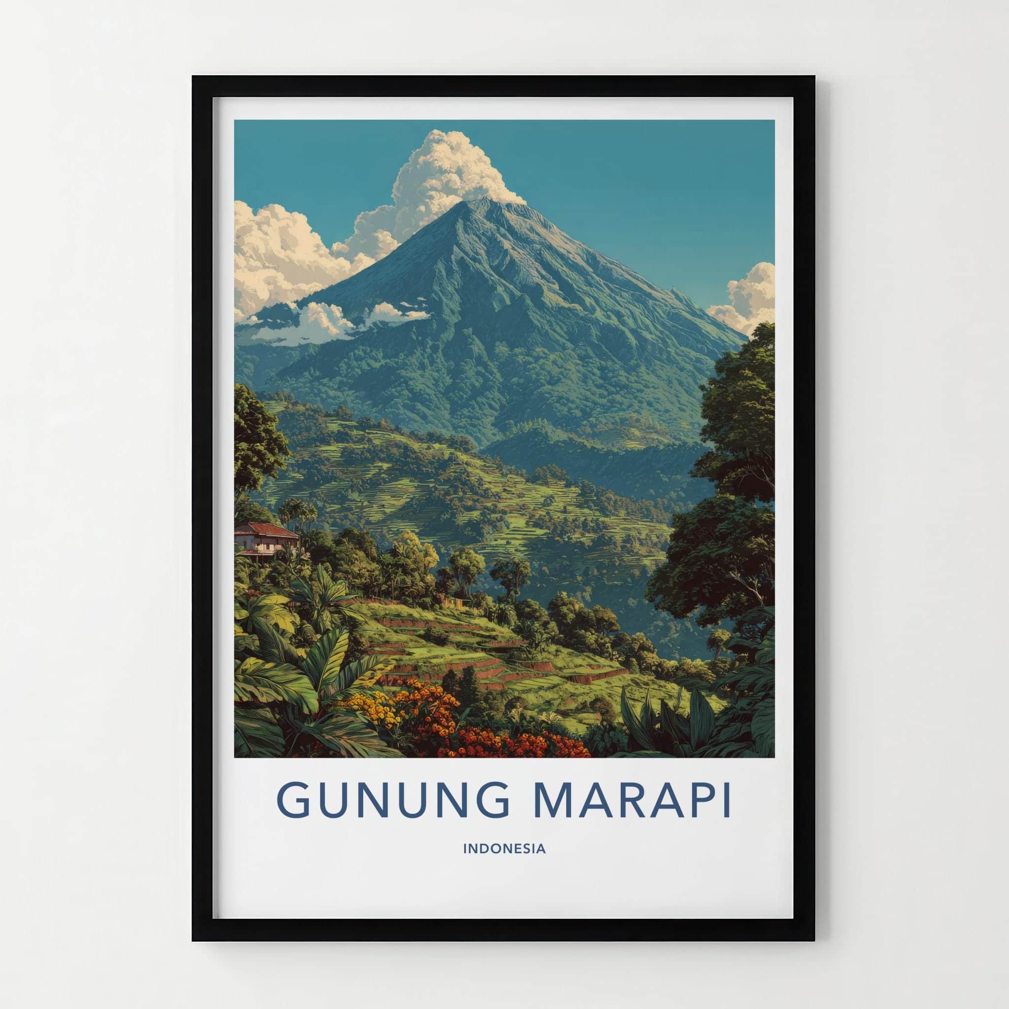 Gunung Marapi Poster - Indonesia Travel Art - Lush terraced mountain Wall Decor