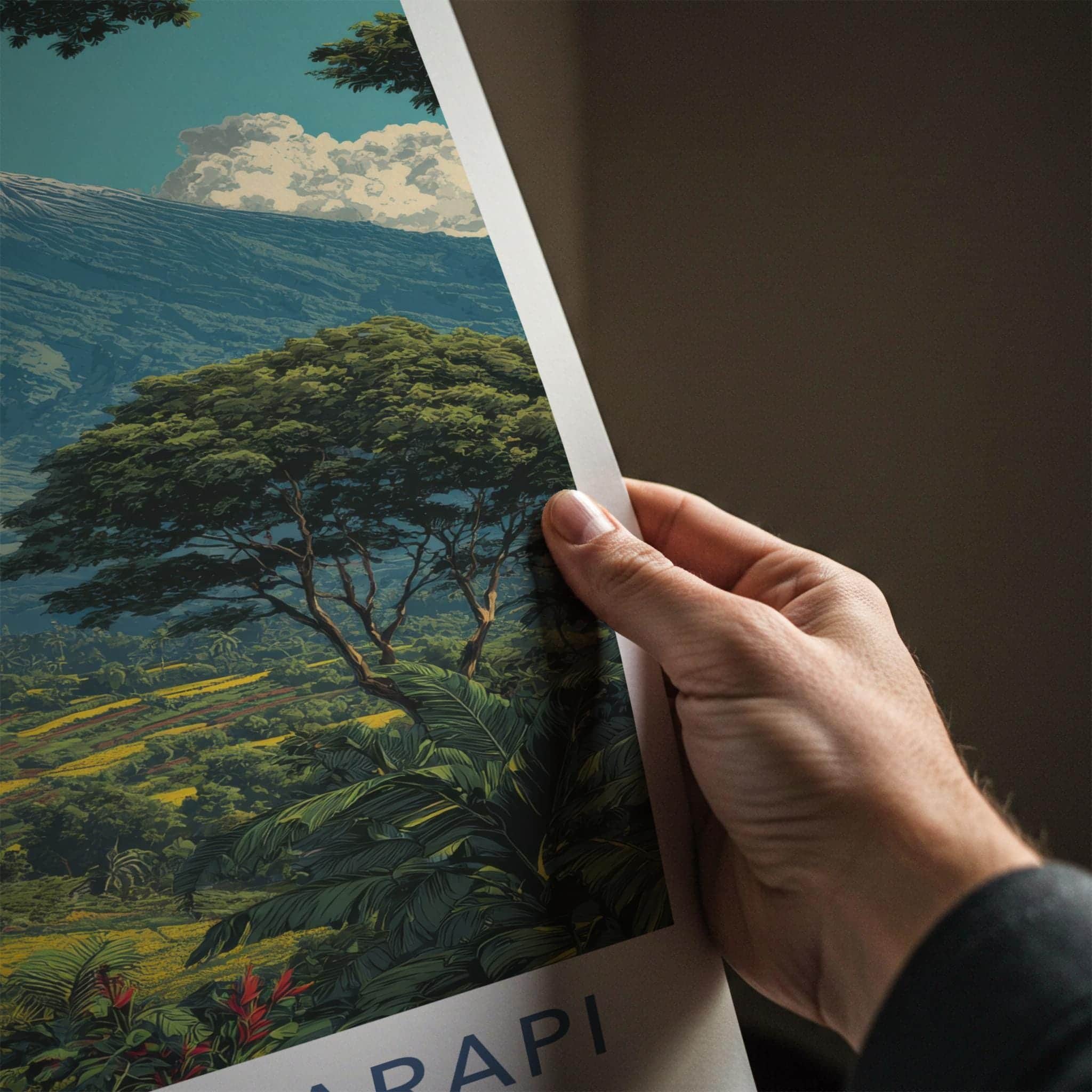 Gunung Marapi Poster - Indonesia Travel Art - Volcano Terraced Fields Wall Decor
