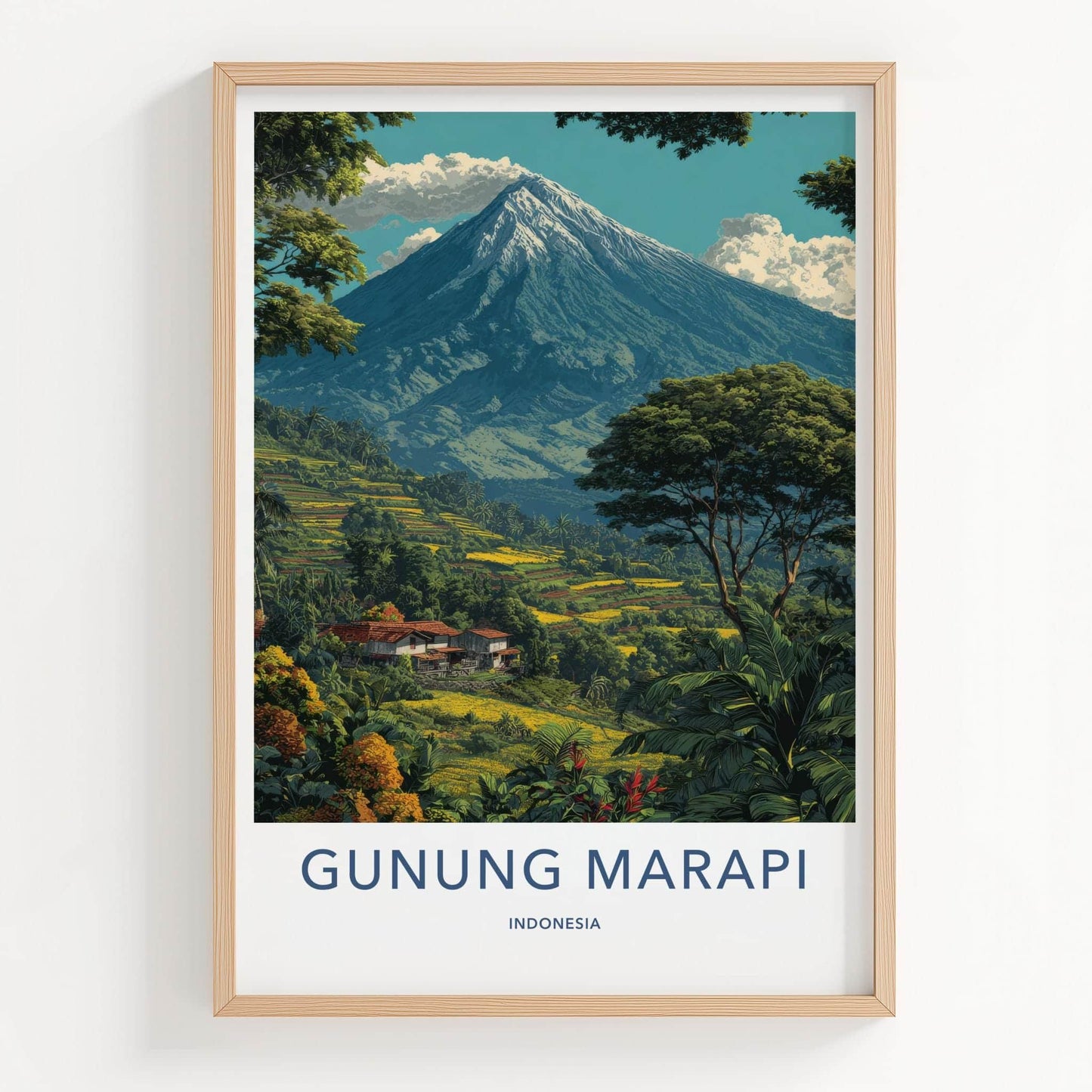 Gunung Marapi Poster - Indonesia Travel Art - Volcano Terraced Fields Wall Decor