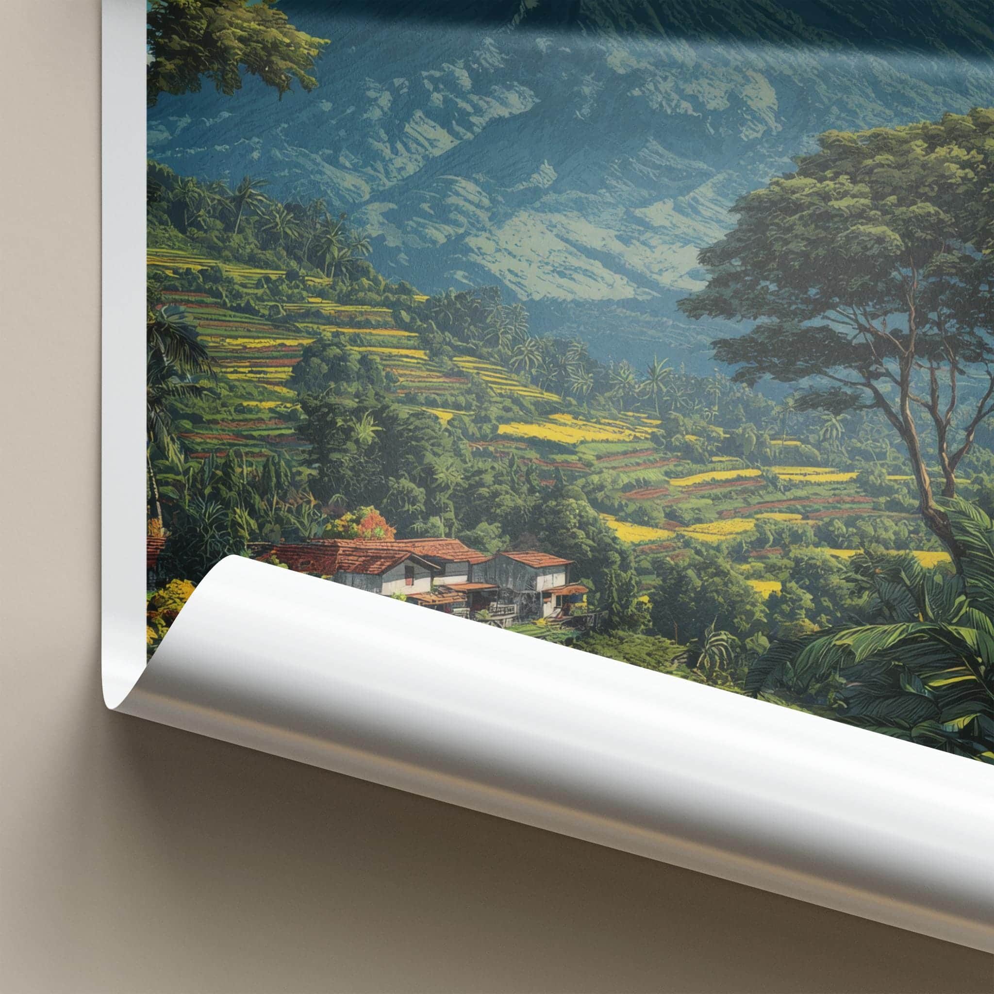 Gunung Marapi Poster - Indonesia Travel Art - Volcano Terraced Fields Wall Decor