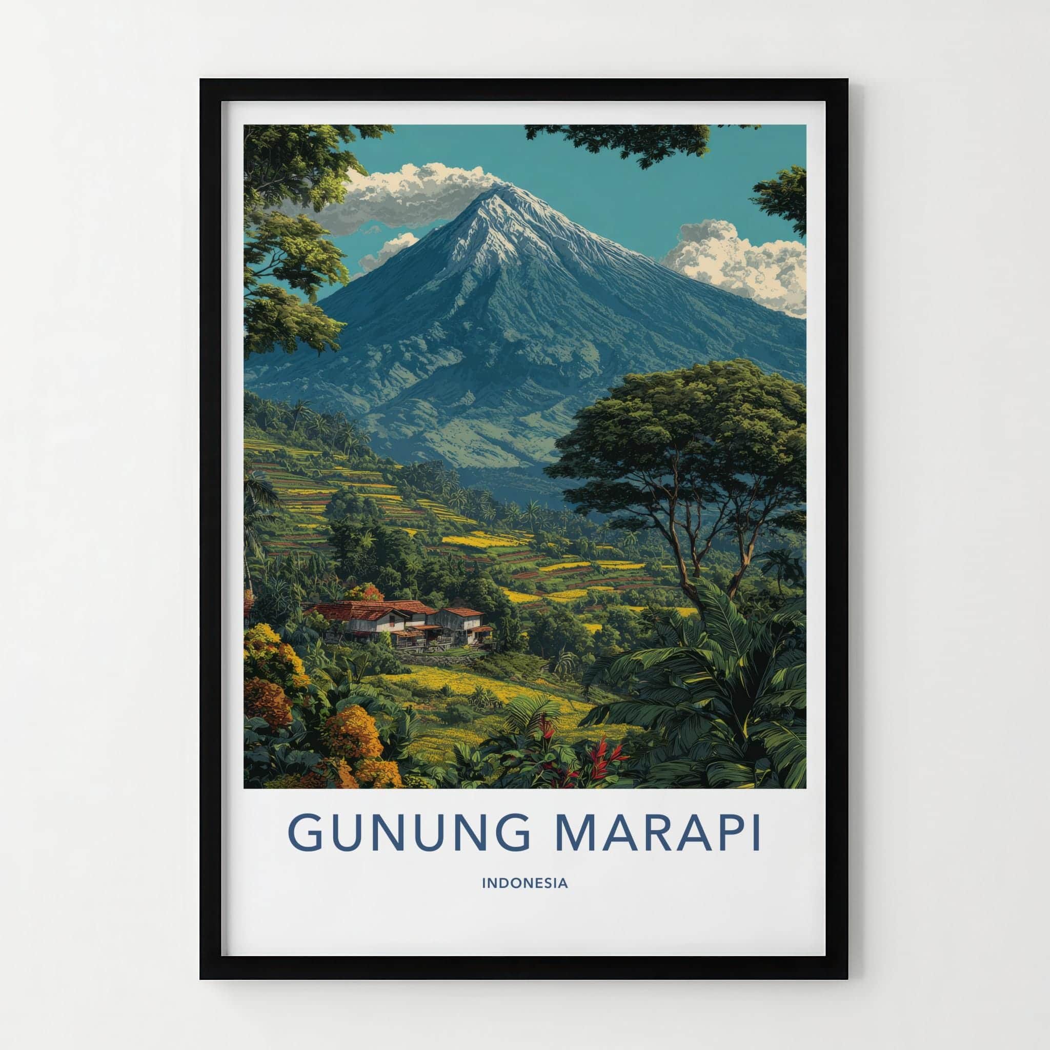 Gunung Marapi Poster - Indonesia Travel Art - Volcano Terraced Fields Wall Decor