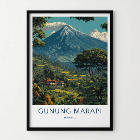 Gunung Marapi Poster - Indonesia Travel Art - Volcano Terraced Fields Wall Decor