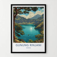 Gunung Rinjani Poster - Indonesia Travel Art - Serene Crater Lake Home Decor