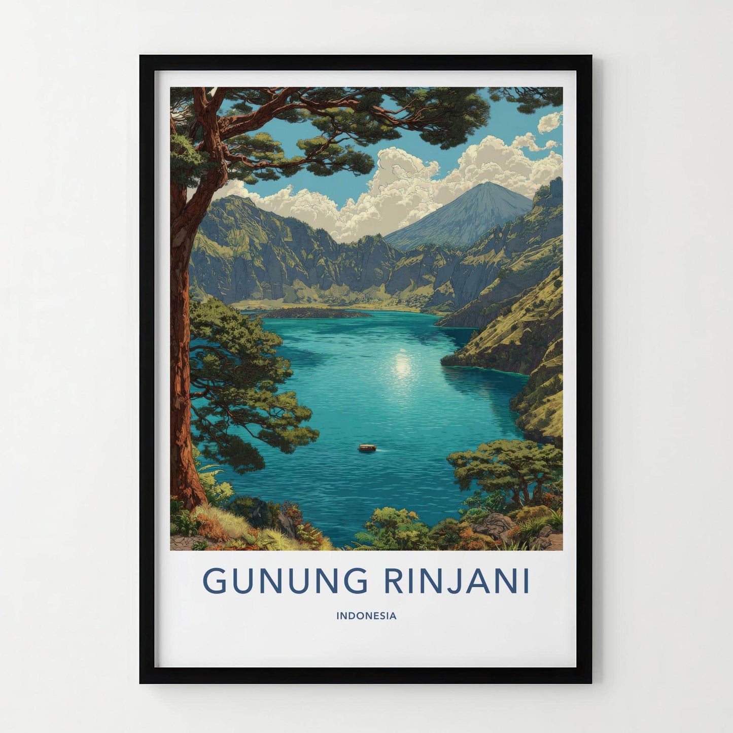Gunung Rinjani Poster - Indonesia Travel Art - Serene Crater Lake Home Decor