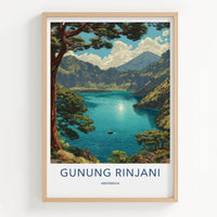 Gunung Rinjani Poster - Indonesia Travel Art - Serene Crater Lake Home Decor