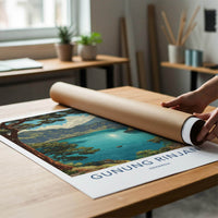Gunung Rinjani Poster - Indonesia Travel Art - Serene Crater Lake Home Decor