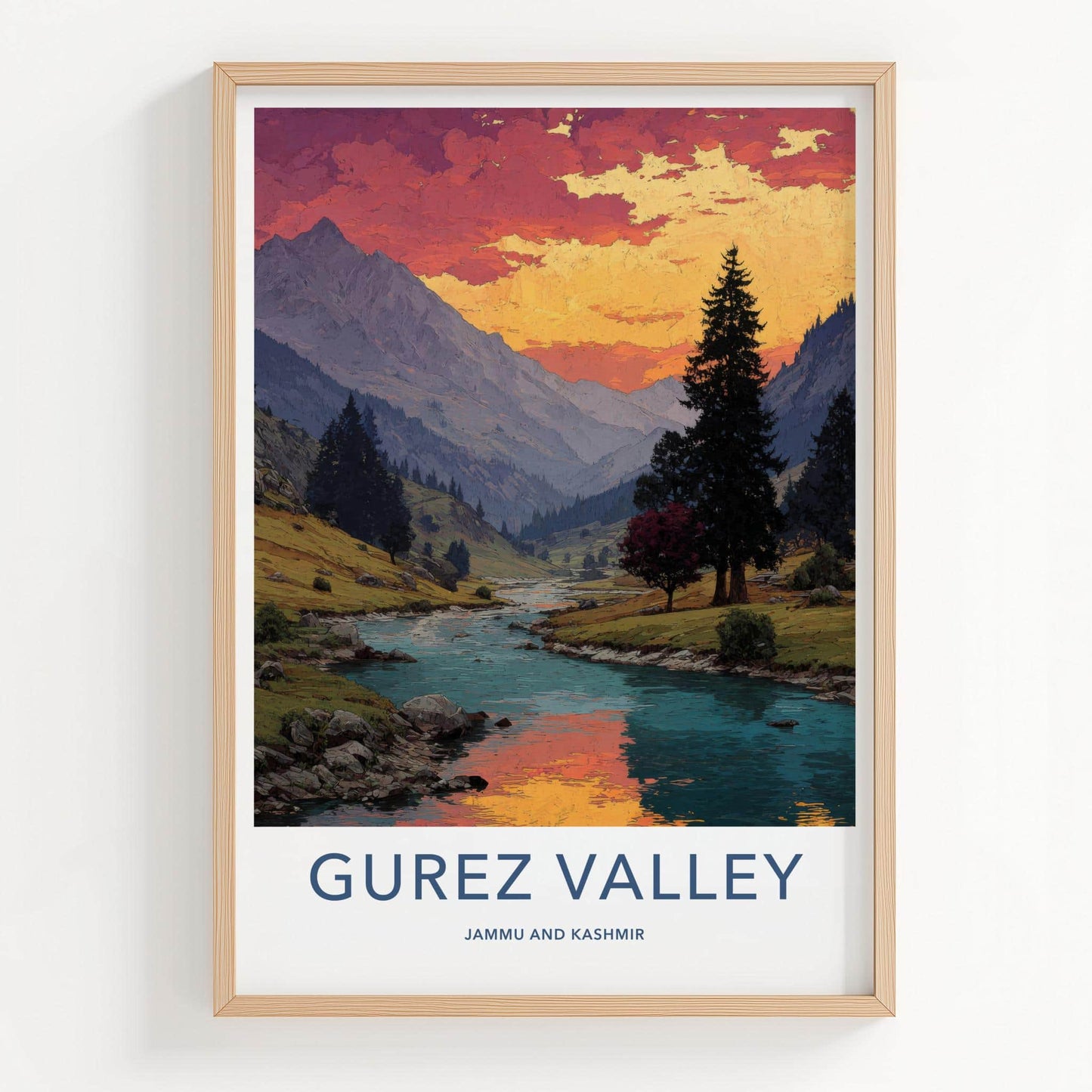 Gurez Valley Poster - India Fine Art - Jammu and Kashmir Red Sky River Gift