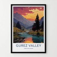 Gurez Valley Poster - India Fine Art - Jammu and Kashmir Red Sky River Gift