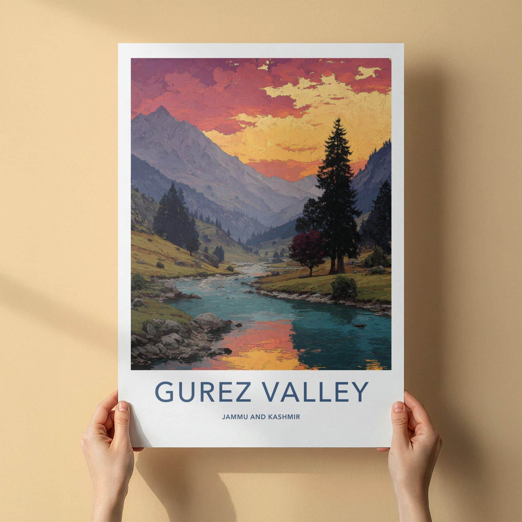 Gurez Valley Poster - India Fine Art - Jammu and Kashmir Red Sky River Gift