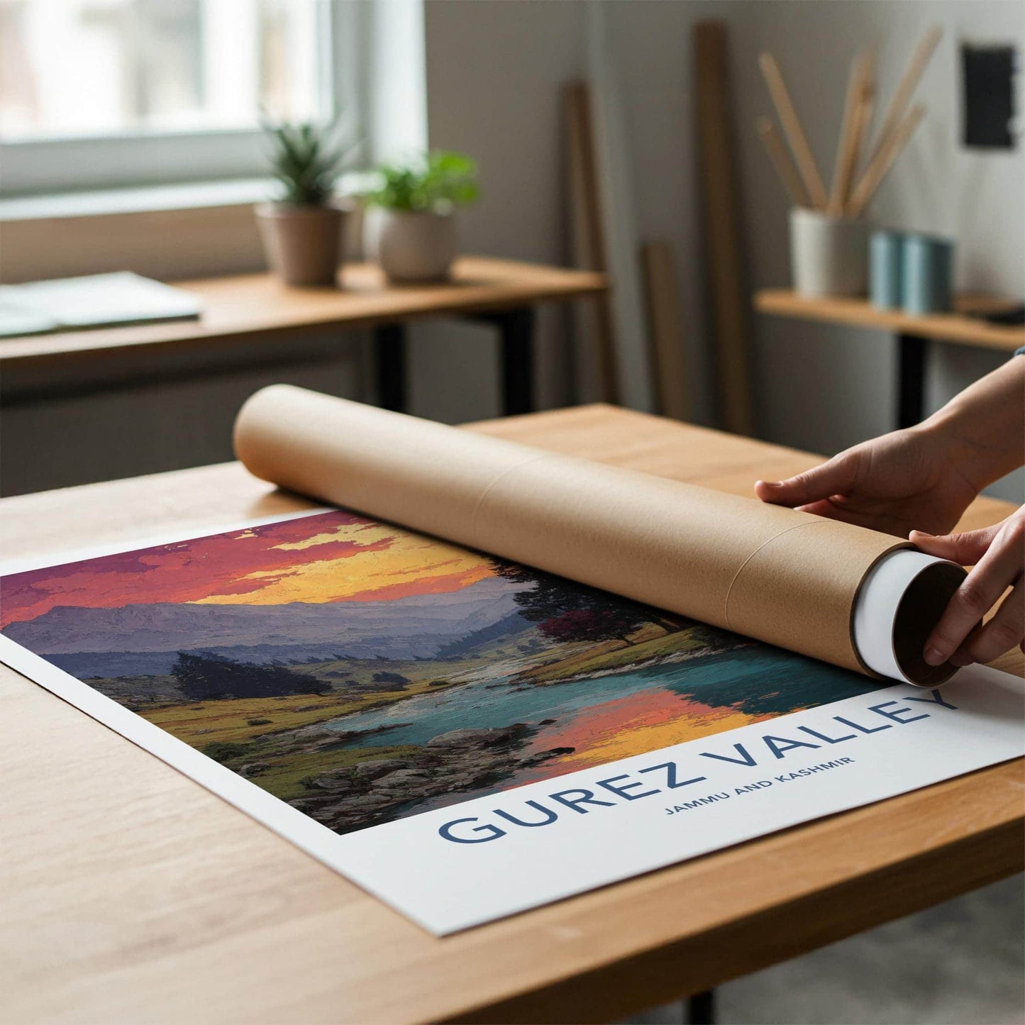 Gurez Valley Poster - India Fine Art - Jammu and Kashmir Red Sky River Gift