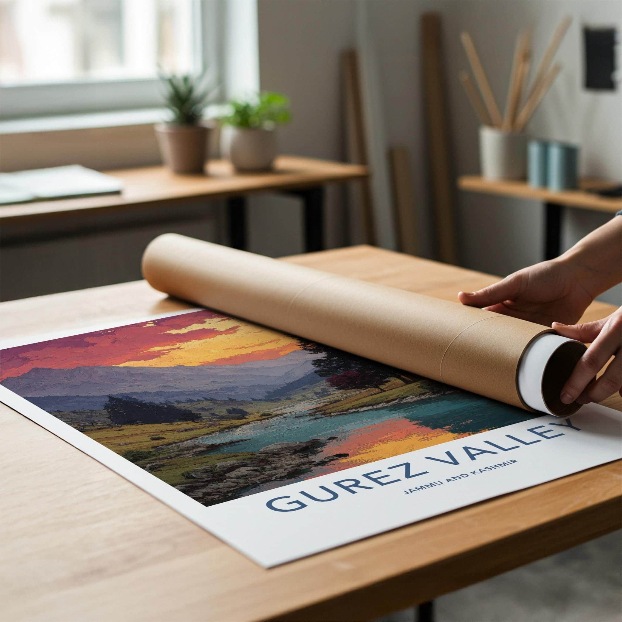 Gurez Valley Poster - India Fine Art - Jammu and Kashmir Red Sky River Gift