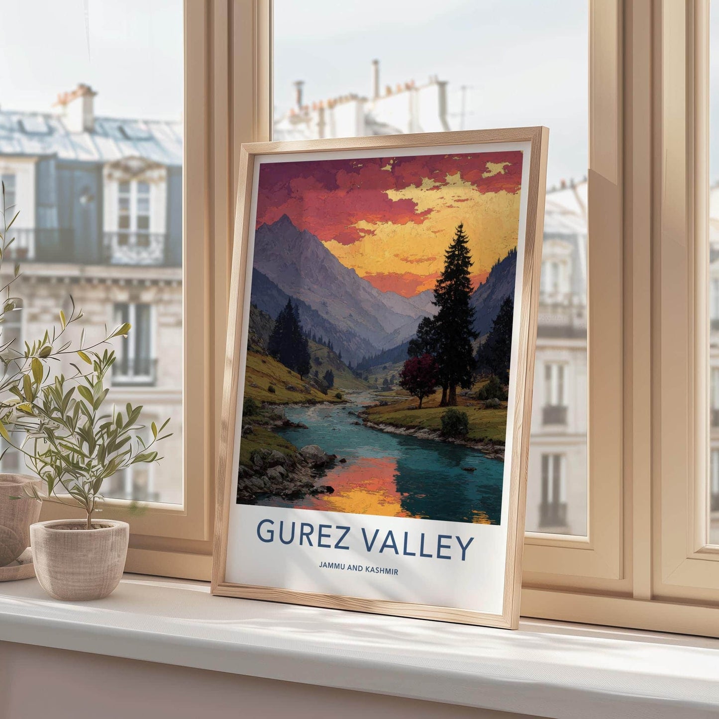 Gurez Valley Poster - India Fine Art - Jammu and Kashmir Red Sky River Gift